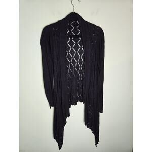 Shu Shu Boho Black Open Geometric Weave Open Hi-Low Cardigan Medium